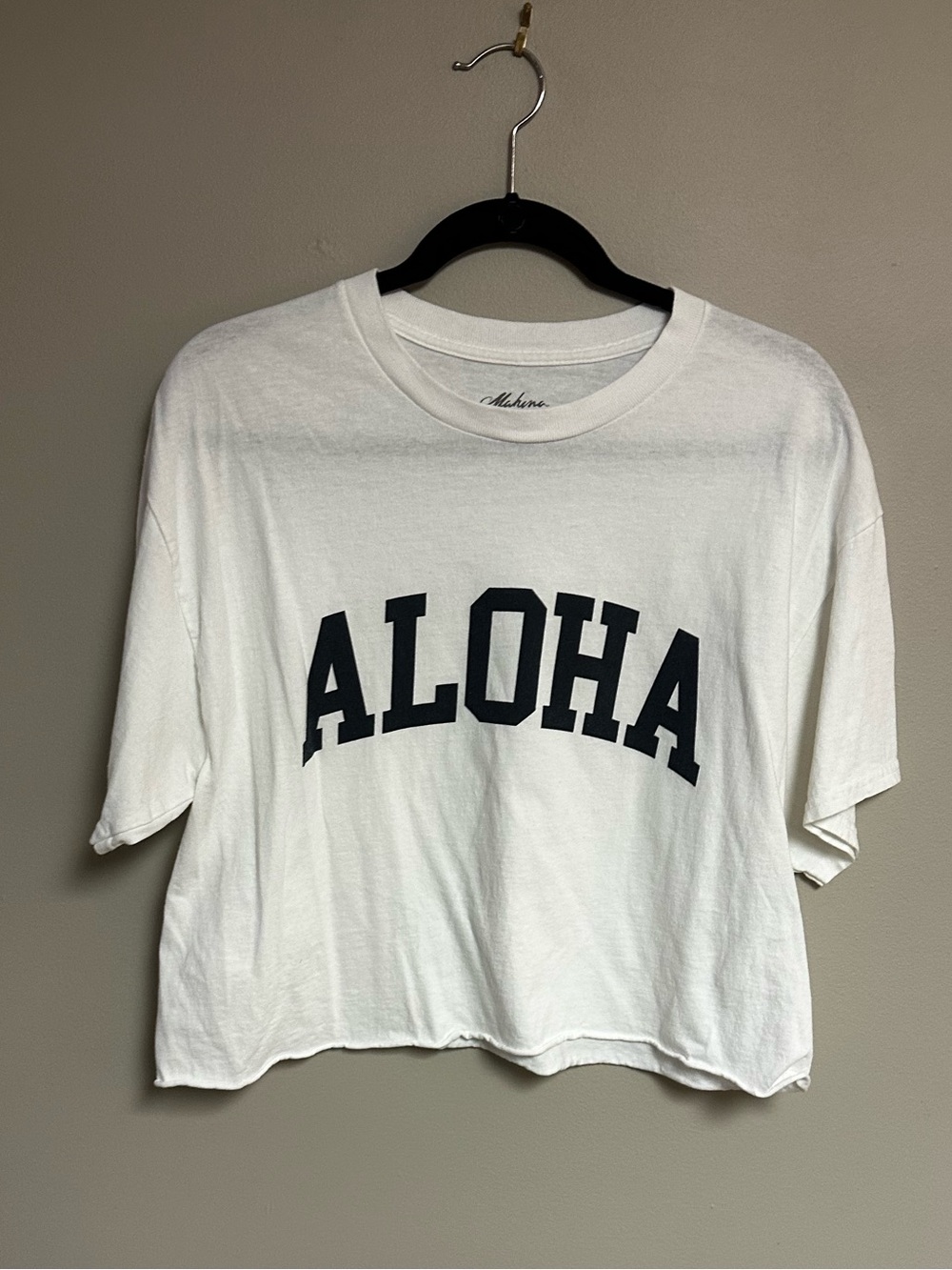 Women’s ALOHA White Crew Neck Graphic Cropped Tee Shirt